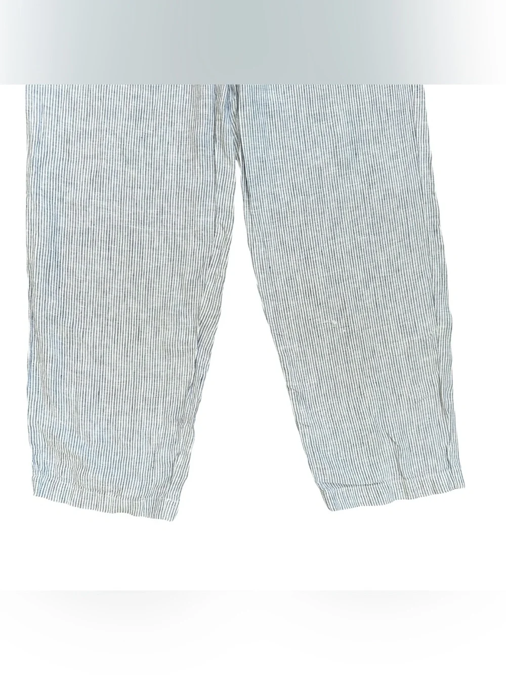 Quince 100% European Linen Pull On Blue White Pinstripe Print Crop Pants Small